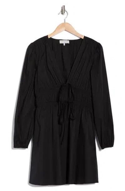 Wayf Long Sleeve Ruched Minidress In Black