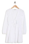 Wayf Long Sleeve Ruched Minidress In Ivory