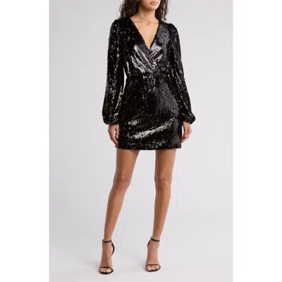 Wayf Long Sleeve Sequin Minidress In Black