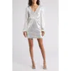 Wayf Long Sleeve Sequin Minidress In Silver