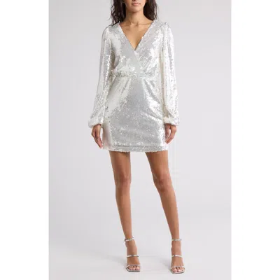 Wayf Long Sleeve Sequin Minidress In Silver