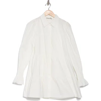 Wayf Long Sleeve Tiered Shirtdress In Ivory