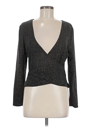 Pre-owned Wayf Long Sleeve Top Gray Plunge Neckline Tops