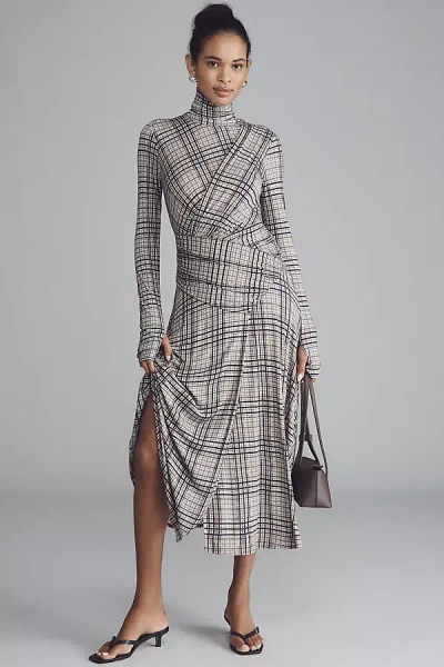 Wayf Long-sleeve Turtleneck Wrap Midi Dress In Black