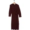 Wayf Long Sleeve Wrap Sweater Dress In Brown