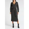 Wayf Long Sleeve Wrap Sweater Dress In Charcoal