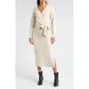 Wayf Long Sleeve Wrap Sweater Dress In Cream