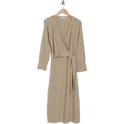 Wayf Long Sleeve Wrap Sweater Dress In Oatmeal