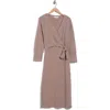 Wayf Long Sleeve Wrap Sweater Dress In Pink