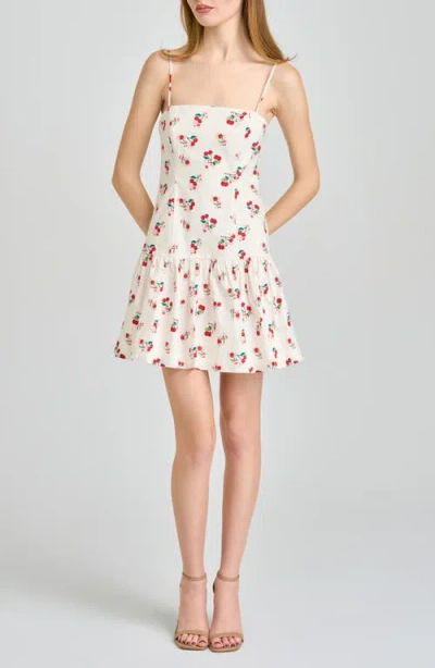 Wayf Louisa Cherry Print Stretch Cotton Sundress In White