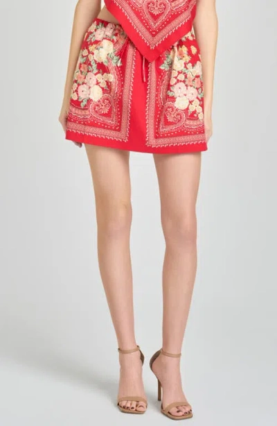 Wayf Luna Scarf Print Miniskirt In Red
