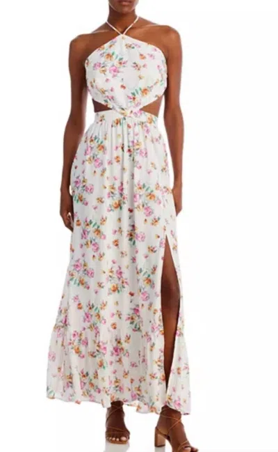 Wayf Madelyn Floral Halter Maxi Dress In White/ Pink