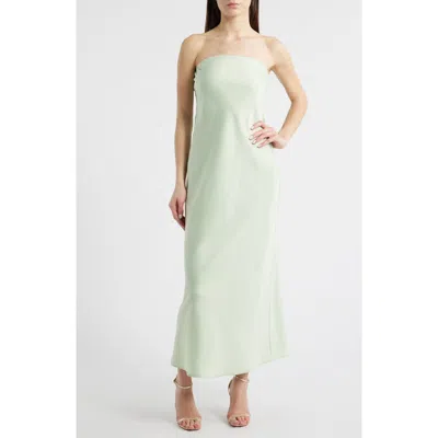 Wayf Madelyn Strapless Bias Cut Satin Dress In Pistachio