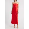 Wayf Madelyn Strapless Bias Cut Satin Dress In Red