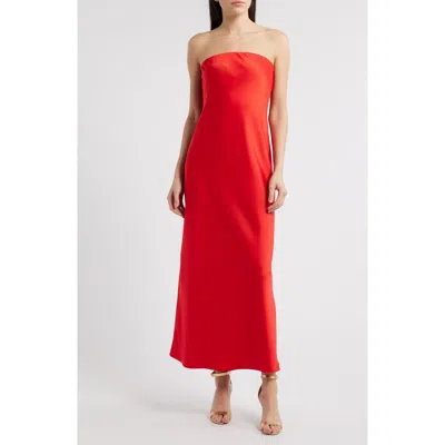 Wayf Madelyn Strapless Bias Cut Satin Dress In Red