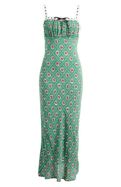 Wayf Magnolia Sleeveless Midi Dress In Green Scarf