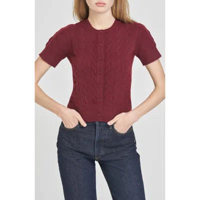 Wayf Mallie Short Sleeve Cable Cardigan In Burgundy
