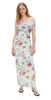 Wayf Marina Ruched Midi Dress Blue Hibiscus In Blue
