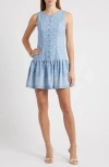 Wayf Martini Drop Waist Minidress In Blue