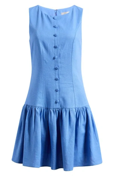 Wayf Martini Linen Blend Minidress In Azure Blue