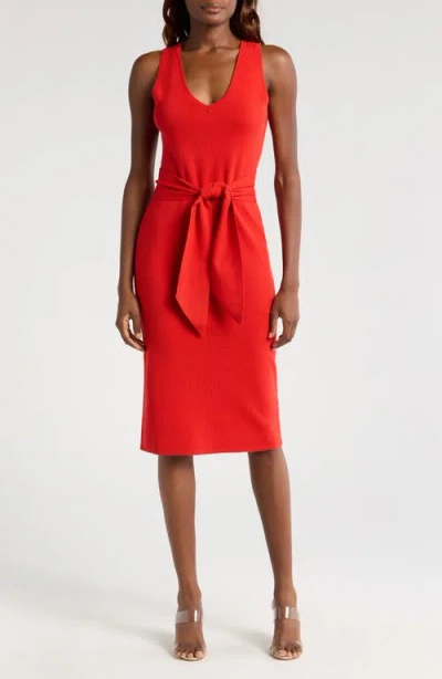 Wayf Martini Tie Waist Jumper Dress In Scarlet