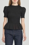 Wayf Matilda Smocked Peplum Top In Black