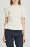 Wayf Matilda Smocked Peplum Top In Neutral