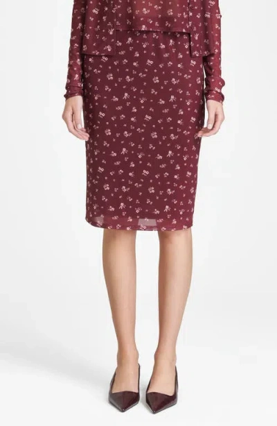 Wayf Maude Floral Pencil Skirt In Burgundy Ditsy