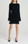 Wayf Maxine Long Sleeve Ruched Ruffle Minidress In Black
