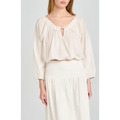 Wayf Mia Boho Lace Trim Gathered Stretch Cotton Top In White