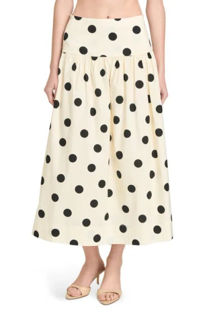 Wayf Mia Polka Dot Stretch Cotton Midi Skirt In White