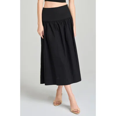 Wayf Mia Stretch Cotton Midi Skirt In Black