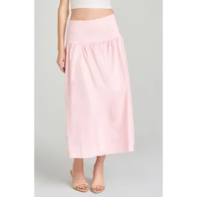 Wayf Mia Stretch Cotton Midi Skirt In Pink