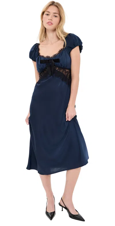 Wayf Mira Lace Trim Dress Navy In Blue