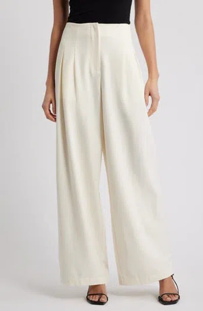 Wayf Mischa Clean Waist Pleated Wide Leg Pants In White