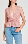 Wayf Women's Nadine Tie-front Top In Amber Seersucker