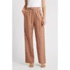 Wayf Naomi Linen Blend Straight Leg Pants In Brown