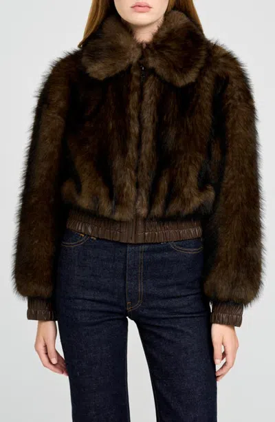 Wayf Nathalie Faux Fur Jacket In Brown
