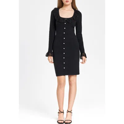 Wayf Nicole Lace Detail Long Sleeve Knit Dress In Black