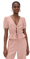 Wayf Nina Tie Front Top Clay Seersucker In Pink