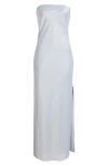 Wayf Odelle Strapless Satin Maxi Dress In Powder Blue