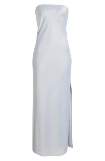 Wayf Odelle Strapless Satin Maxi Dress In Powder Blue
