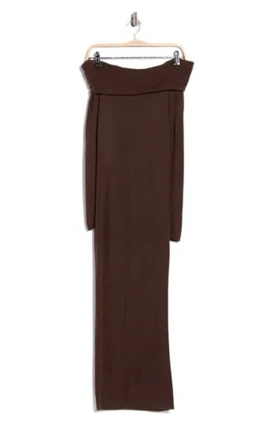 Wayf Off The Shoulder Long Sleeve Sweater Dress In Brown