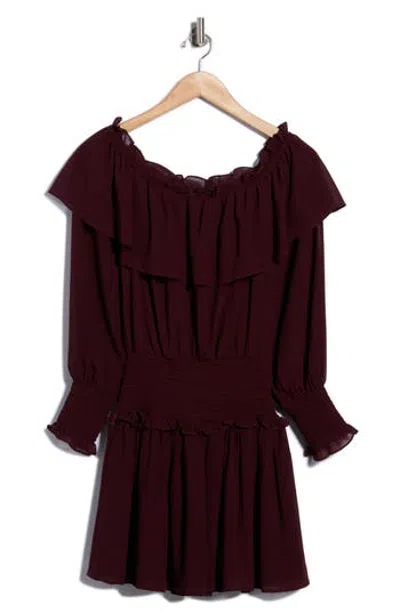 Wayf Off The Shoulder Minidress In Brown