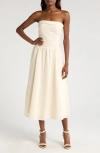 Wayf Olivia Pleated Bodice Convertible Strapless Cotton Midi Dress In Parchment