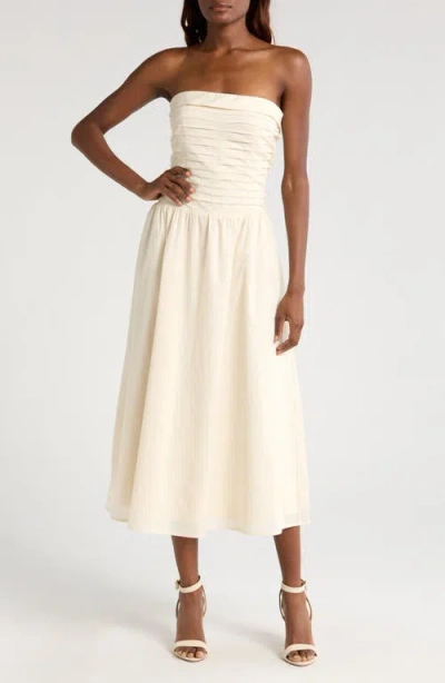 Wayf Olivia Pleated Bodice Convertible Strapless Cotton Midi Dress In Parchment