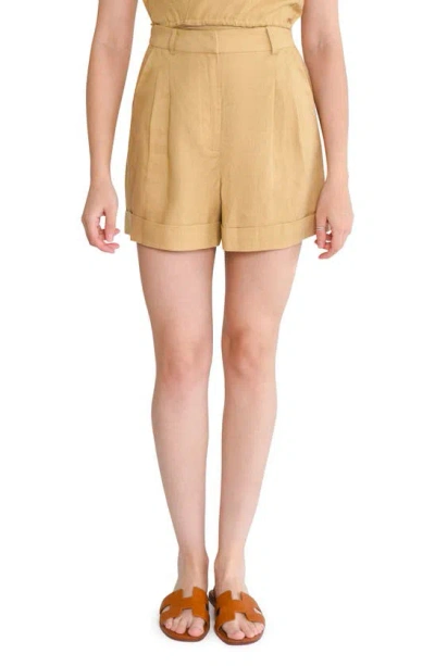 Wayf On The Road Linen Blend Shorts In Tan