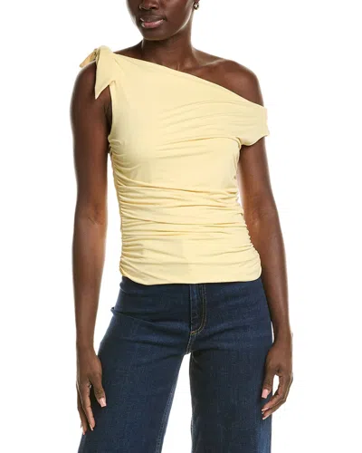 Wayf Bow One-shoulder Ruched Top In Yellow