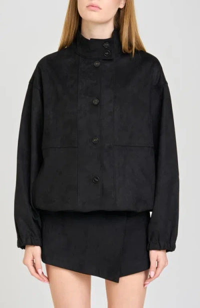 Wayf Parker Faux Suede Bomber Jacket In Black