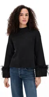 Wayf Pia Feather Trim Pullover Sweater Black In Black